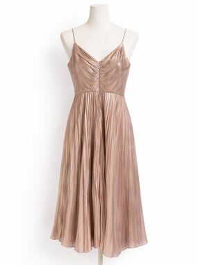 Metallic Pleated Midi Shine Dress Pearl Blush Size 8 [NWT]